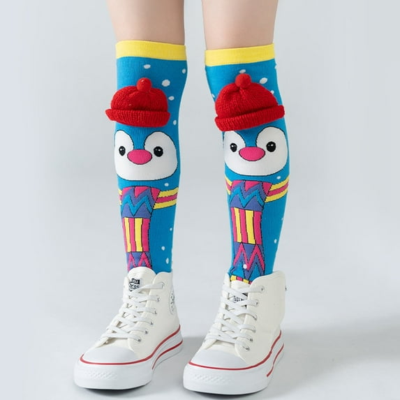 Crazy Socks for Kids - Cute Knee High Silly Socks Funny Style Colorful Cute Animal Knee High Socks for 3-12 Years Kids,penguin