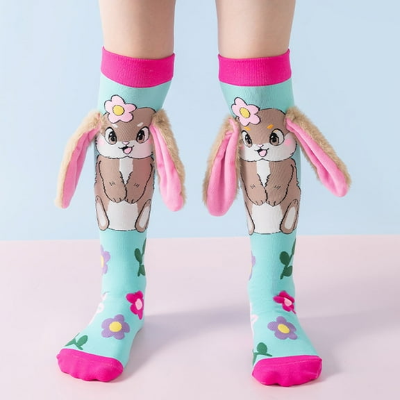 Crazy Socks for Kids - Cute Knee High Silly Socks Funny Style Colorful Cute Animal Knee High Socks for 3-16 Years Kids,rabbit