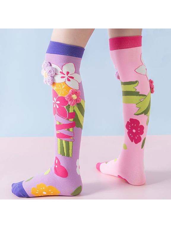 Crazy Socks for Kids - Cute Knee High Silly Socks Funny Style Colorful Cute Animal Knee High Socks for 3-17 Years Kids,flower