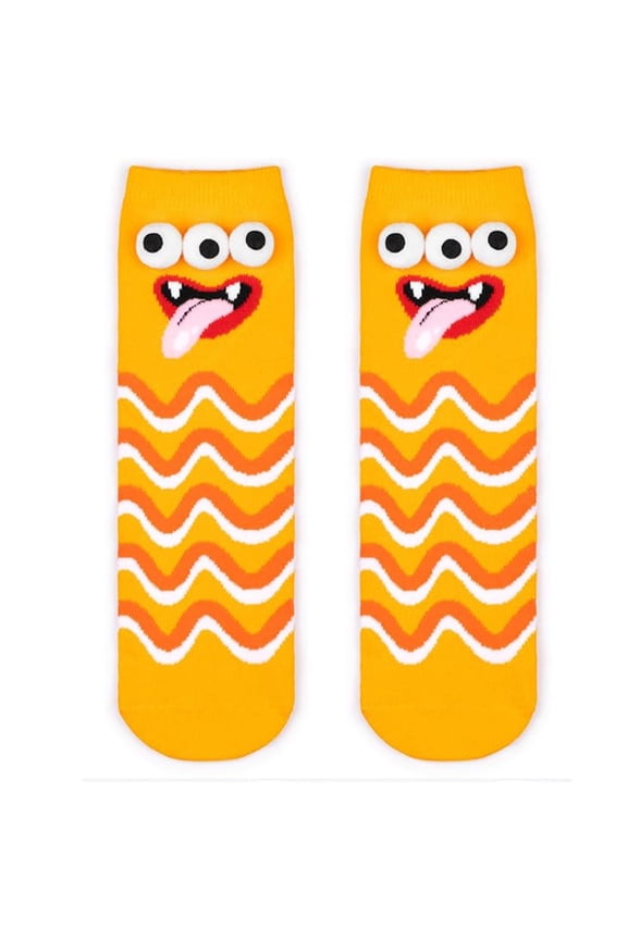 Crazy Socks for Kids with 3D Eyes, Silly Wacky Funny Monster Toddler Socks, Novelty Gifts for Stockings and Party Costume (Yellow)