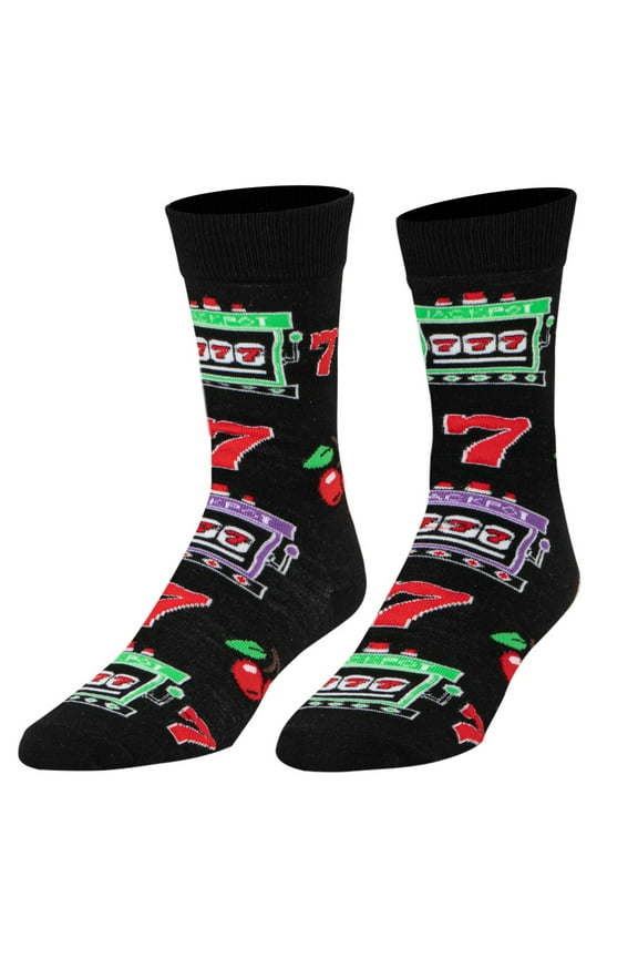 Lucky 7 Slot Machine Crew Sock Casino Gaming Novelty Socks Size Large for Men & Women