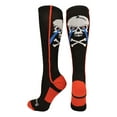 thumbnail image 1 of Crazy Socks with Laser Skull and Crossbones Over the Calf Socks (Black/Red, Small), 1 of 2