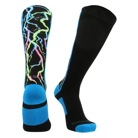 Crazy Socks with Lightning Bolts Electric Storm Over the Calf (Multi-Neon/Black, Large)