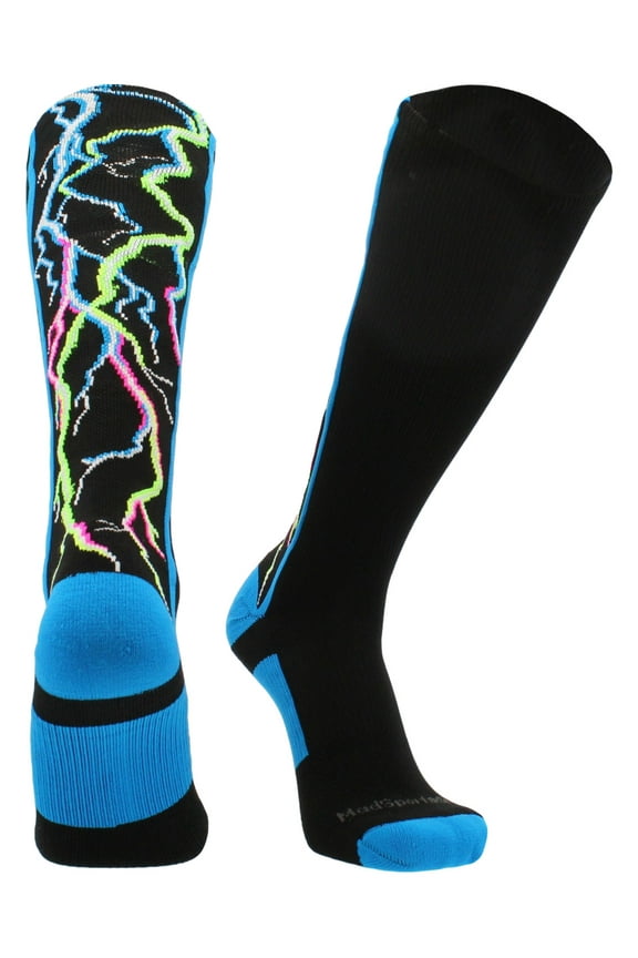 Crazy Socks with Lightning Bolts Electric Storm Over the Calf (Multi-Neon/Black, Large)