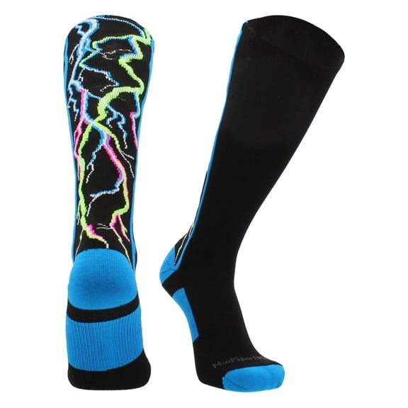 Crazy Socks with Lightning Bolts Electric Storm Over the Calf (Multi-Neon/Black, Medium)