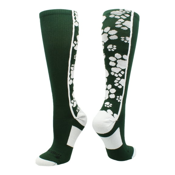 Crazy Socks with Paws Over the Calf (Dark Green/White, Large)