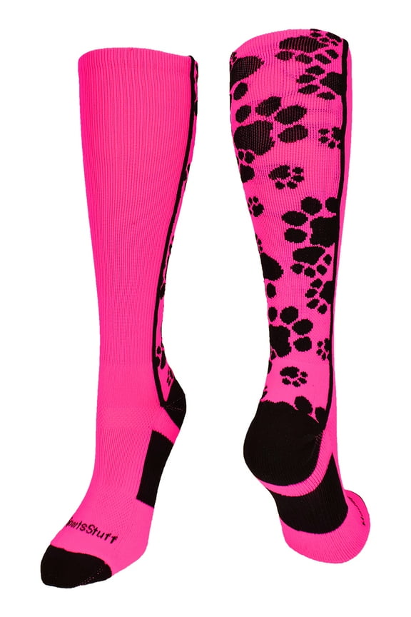 Crazy Socks with Paws Over the Calf (Hot Pink/Black, Large)