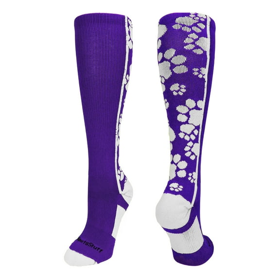 Crazy Socks with Paws Over the Calf (Purple/White, Small)