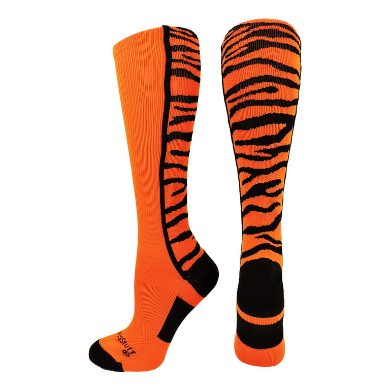 Crazy Socks with Safari Tiger Stripes Over the Calf Socks (Orange/Black,  Small) 