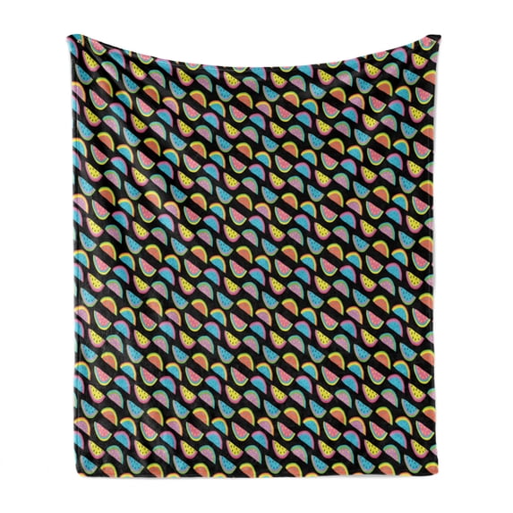Crazy Soft Flannel Fleece Throw Blanket, Abstract Watermelon Pattern with Psychedelic Style Illustration of Exotic Fruit, Cozy Plush for Indoor and Outdoor Use, 50" x 60", Multicolor, by Ambesonne