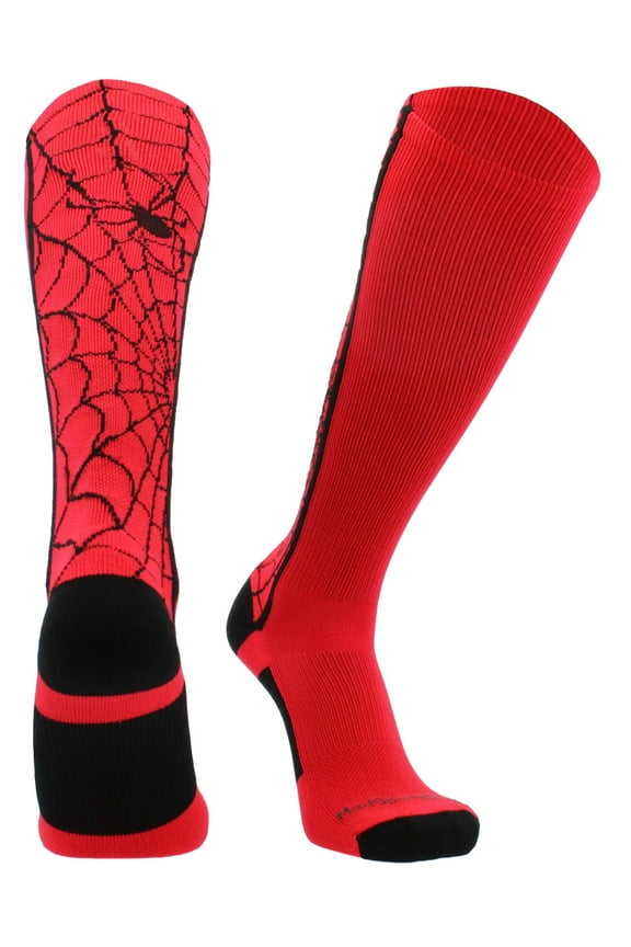 Crazy Spider Web Over the Calf Socks (Scarlet/Black, X-Small)