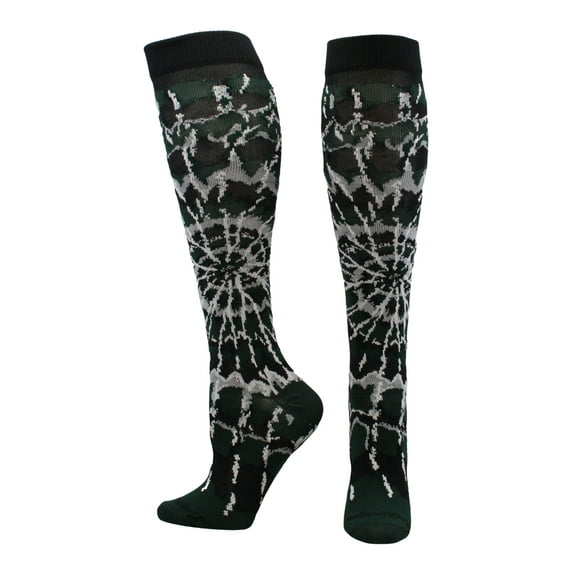 Crazy Tie Dye Socks Over the Calf (Dark Green/Black/White, Small)