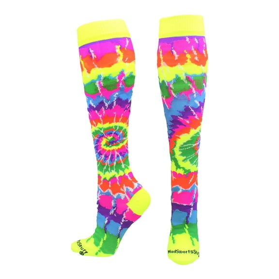 Crazy Tie Dye Socks Over the Calf (Groovy Neon, Medium)