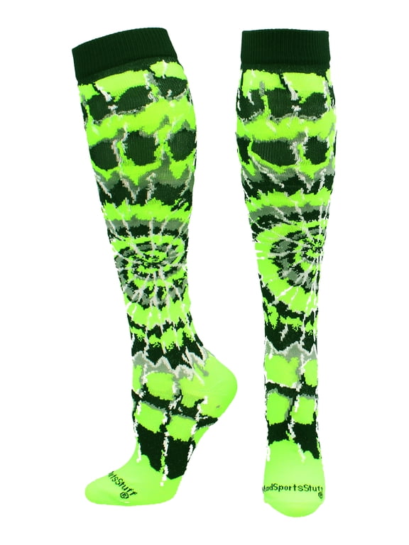 Crazy Tie Dye Socks Over the Calf (Neon Green/Black/White, X-Small)