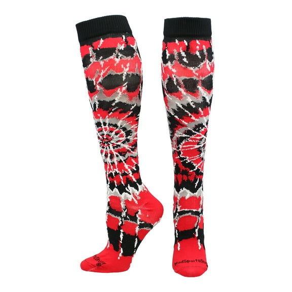 Crazy Tie Dye Socks Over the Calf (Red/Black/White, Large)