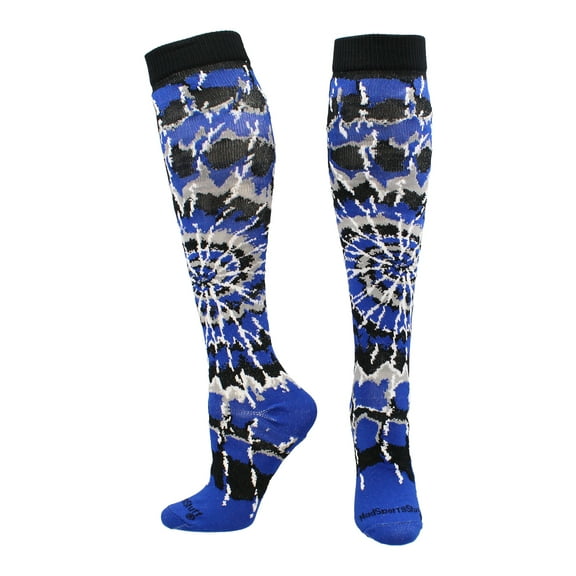Crazy Tie Dye Socks Over the Calf (Royal/Black/White, Medium)