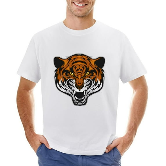 Crazy Tiger Vintage T-shirt Mens Cotton Classic Crewneck Short Sleeve Tees Unisex White XS