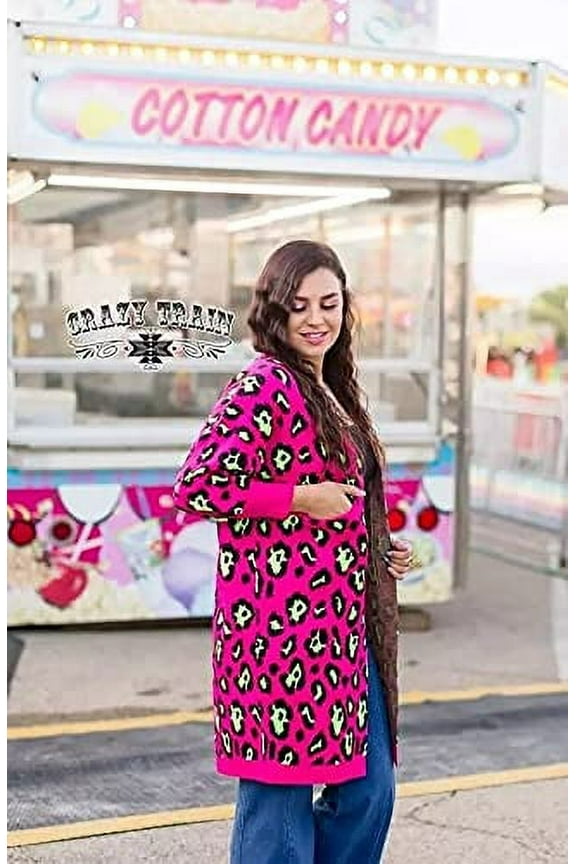 Leopard Cardigan Womens Sweater Coat Jacket Cheetah Pink&nbsp;