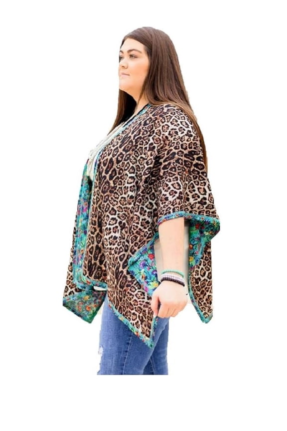 Poncho Reversible Leopard Cheetah Flower Floral Womens Open Front Top