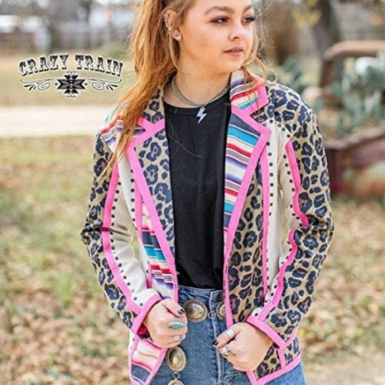 Crazy Train Serape Leopard Jacket Aztec Cheetah Womens Lightweight