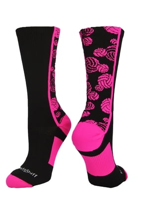 Crazy Volleyball Logo Crew Socks (Black/Hot Pink, Large)