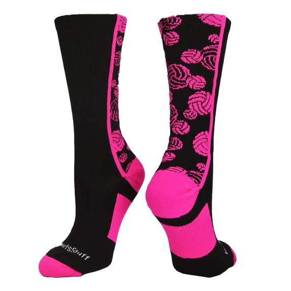 Crazy Volleyball Logo Crew Socks (Black/Hot Pink, Small)
