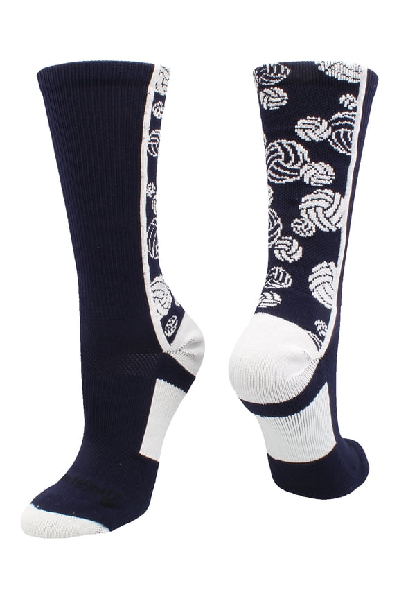 Crazy Volleyball Logo Crew Socks (Navy/White, Small)