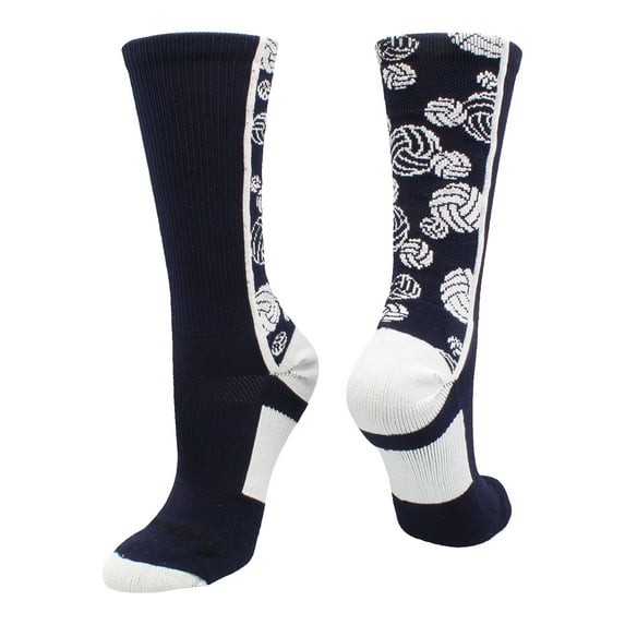 Crazy Volleyball Logo Crew Socks (Navy/White, Small)