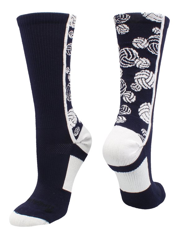Crazy Volleyball Logo Crew Socks (Navy/White, Small)