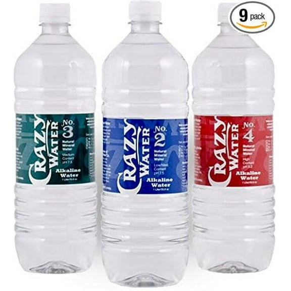 Crazy Water (Mineral Wells, TX) Natural Alkaline Mineral Water 1L Bottle (Pack of 9) Select Flavor Below (Sampler Pack 3 each of: no. 2 no. 3 & no. 4)