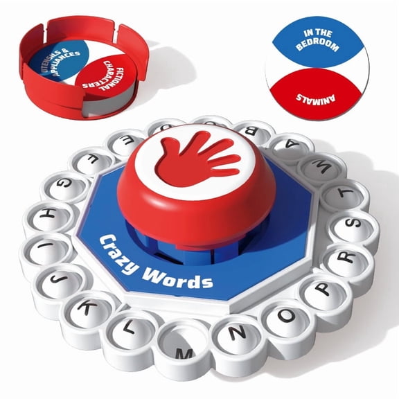Crazy Words Fast-Paced Letter Pressing Board Game, Quick Thinking Word Building Party Game for Family Game Night, 2-5 Players Ages 8+ (Red/Blue)