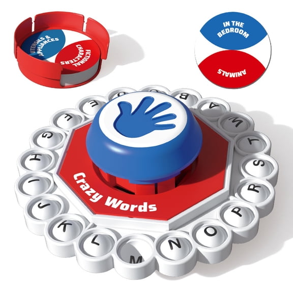Crazy Words Fast-Paced Letter Pressing Board Game, Quick Thinking Word Building Party Game for Family Game Night, 2-5 Players Ages 8+ (Red/Blue)