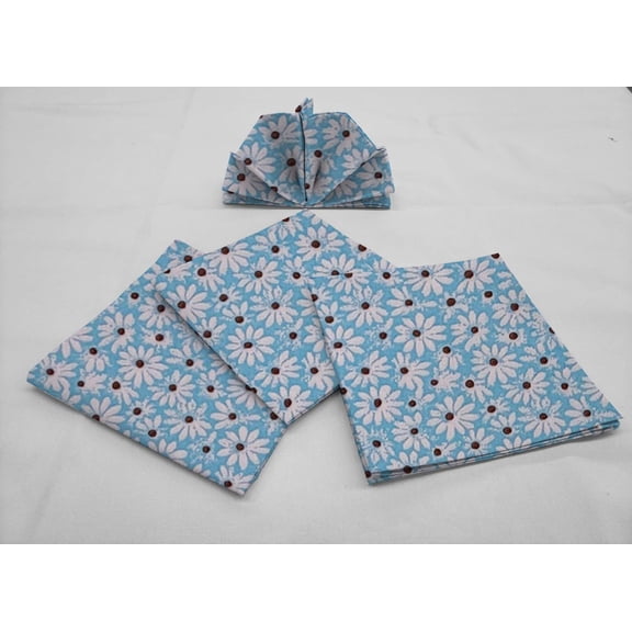 Crazy for Daisies Cloth Napkins by Penny's Needful Things (Set of 4) (Ice Blue)