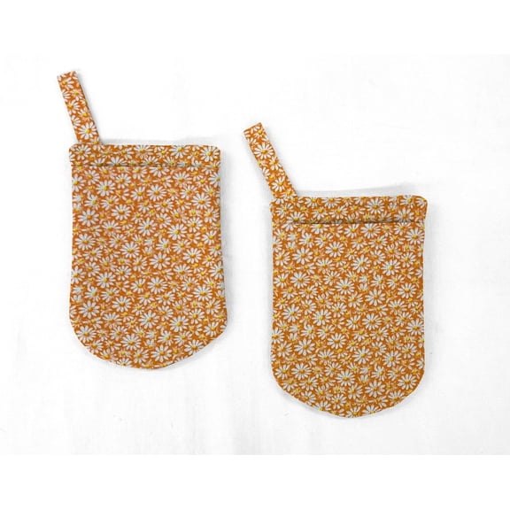 Crazy for Daisies Oven Mitts (Set Of 2) by Penny's Needful Things (Orange)
