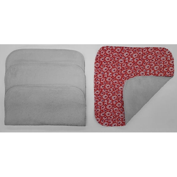 Crazy for Daisies Washcloths (Set of 4) by Penny's Needful Things (Towel Color: Gray) (Red)