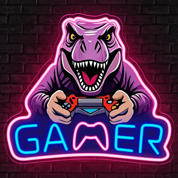 CrazyGazelle Dinosaur Neon Sign, T-Rex LED Neon Light for Wall and Room Decor, USB Dimmable Powered LED Signs for Bedroom, Man Cave Party, Birthday Christmas Gift (T-REX Game) Y101