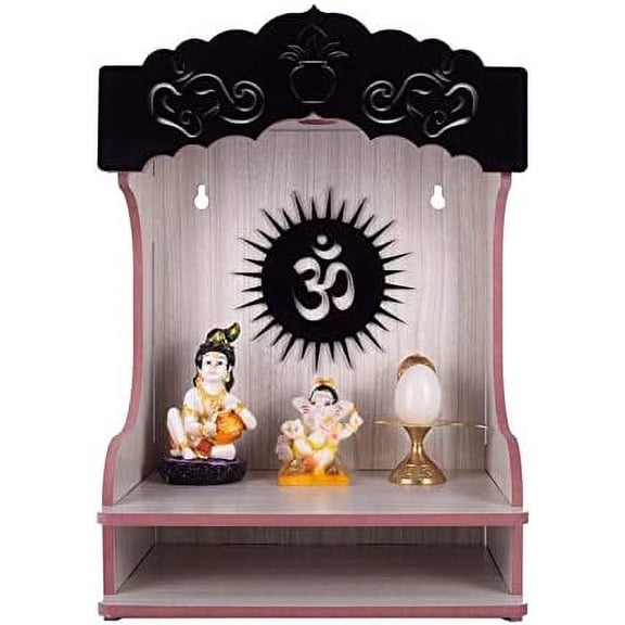 CrazyInk Wooden Readymade Wall Hanging Puja Temple for Home God Stand for Pooja Room Mandir Wood Devghar Stand for Office and Shop Crazyink-394