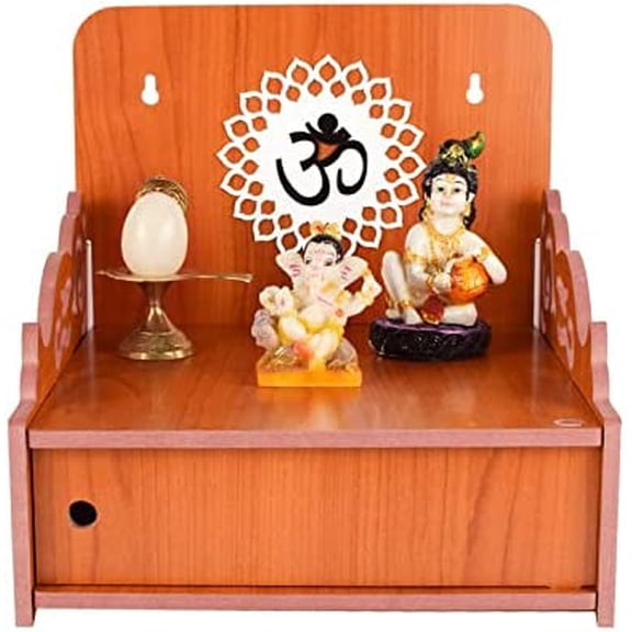 CrazyInk Wooden Readymade Wall Hanging Puja Temple for Home God Stand for Pooja Room Mandir Wood Devghar Stand for Office and Shop Crazyink-436