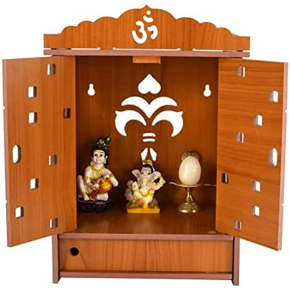 CrazyInk Wooden Readymade Wall Hanging Puja Temple for Home God Stand for Pooja Room Mandir Wood Devghar Stand for Office and Shop Crazyink-438