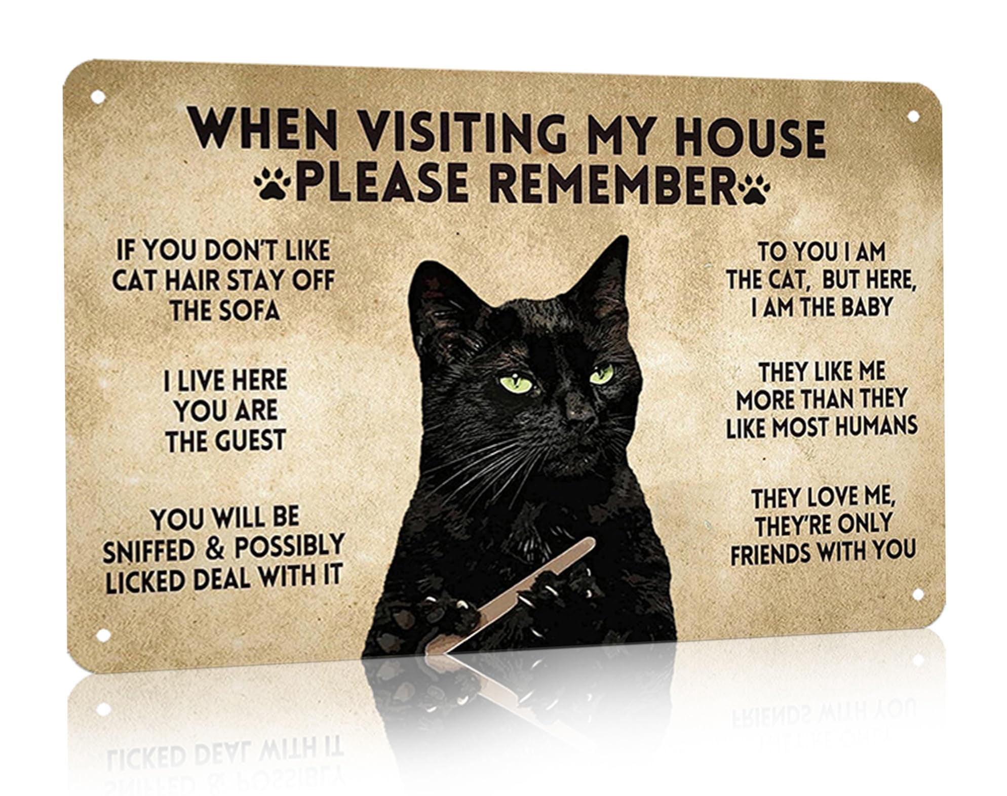 CrazySign Funny Black Cat Vintage Metal Sign When Visiting My House ...