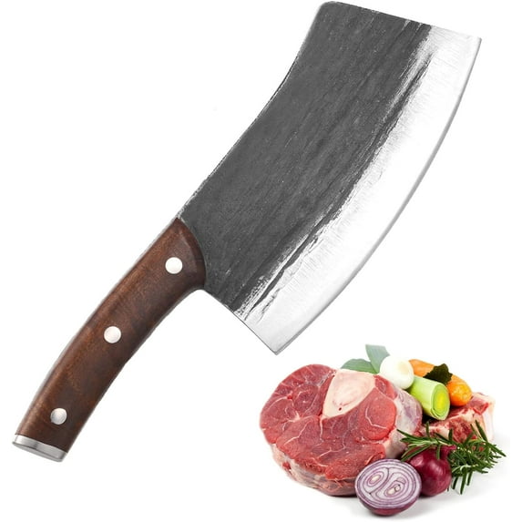 Crazybeat Meat Cleaver Knife Heavy Duty Japanese Hand Forged Chef Knife, Cleaver Knife for Meat Cutting