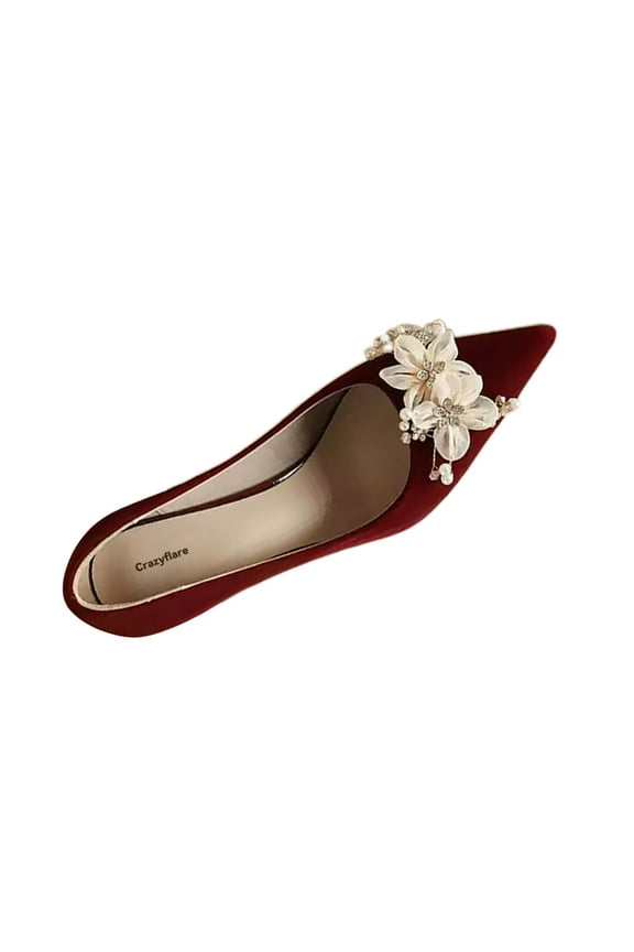 Dress shoes,  Womens Stiletto High Heels Flower Dress Shoes Closed Pointed Toe Slip on Wedding Party Formal Pumps