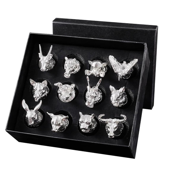 Crazyview 12 Piece Animal Head Shot Glass Set, 1 oz Metal and Glass Barware Collection