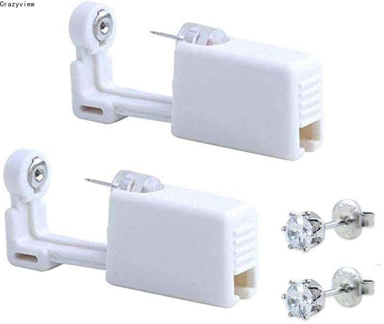Crazyview 2-Pack-Self-Ear-Piercing-Gun-Earring-Disposable-Piercing-Kit-No-Pain-Easy-Use-Ear-Piercing-Gun-Kit-Tool-with-Stud-White