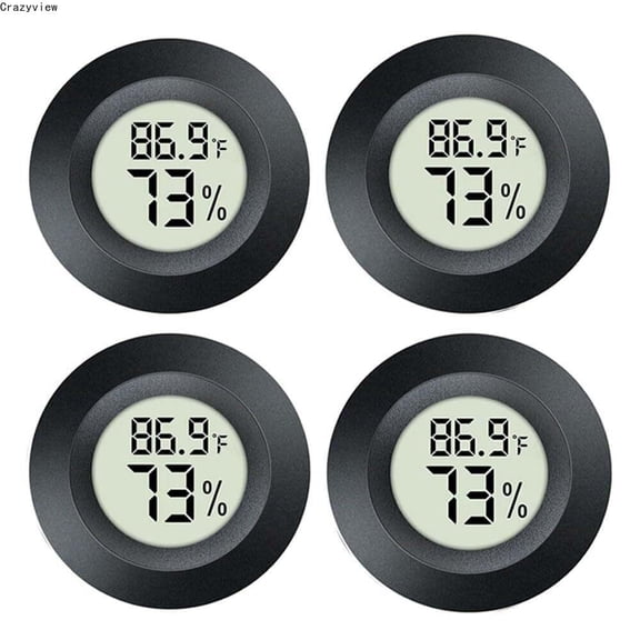 Crazyview 4 Pack Mini Digital Hygrometer Thermometer Gauge, Indoor Outdoor Temperature Humidity Meter for Greenhouse Humidors Incubators Reptile Terrarium Jars, Fahrenheit () or Celsius()