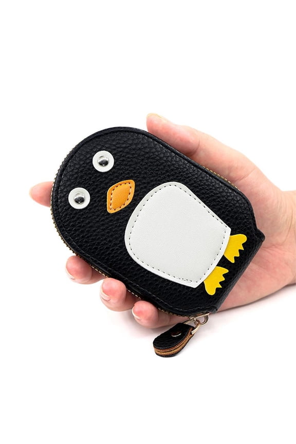 Crazyview Cute Penguins PU Credit Card Holder, PU Credit Card Holder Cartoon Penguin Wallet Bag, Multi-Slot Penguins Card Holder Coin Purse Zippered Small Coin Bag for Women Men O8T8
