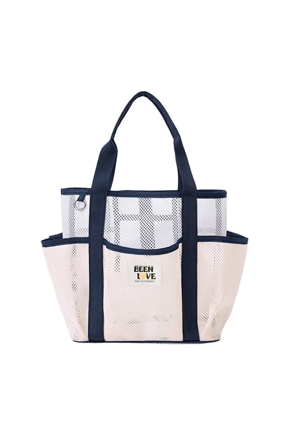 Ultralight Dacron Mesh Tote Bag - Navy Blue & White Splice, Perfect for Beach, Gym & Travel