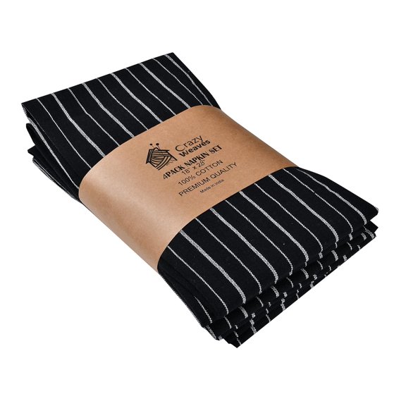 Crazyweaves Crazy Weaves Cotton Hand Towel 400 Gsm | Lunch Box Towels Daily Use 100% Pure Cotton Towel | Pack Of 4 (Black Mix Stripe)