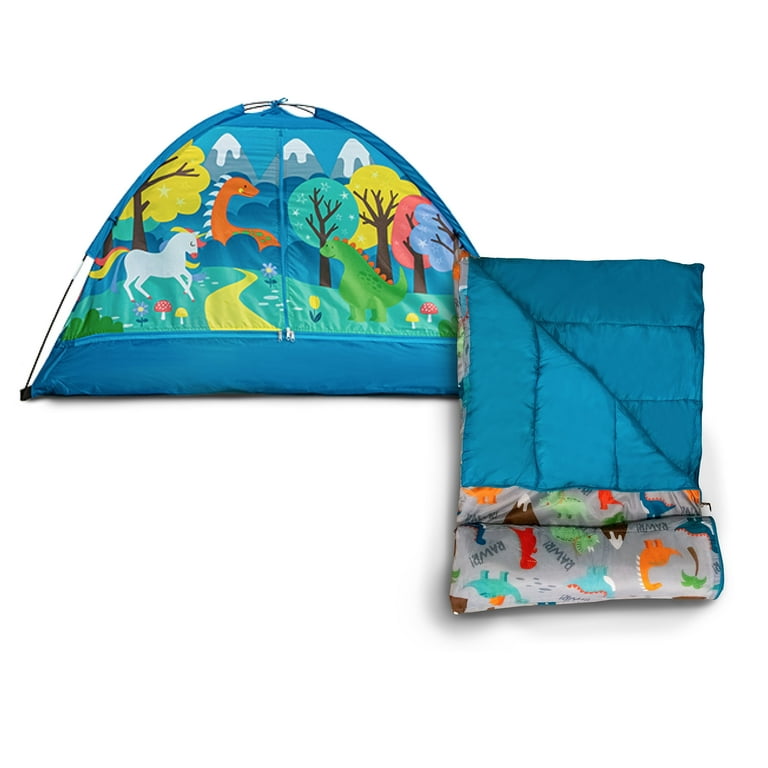 CRCKT Kids 2-in-1 Camping Set, Sleeping Bag and Tent Combo, Dino