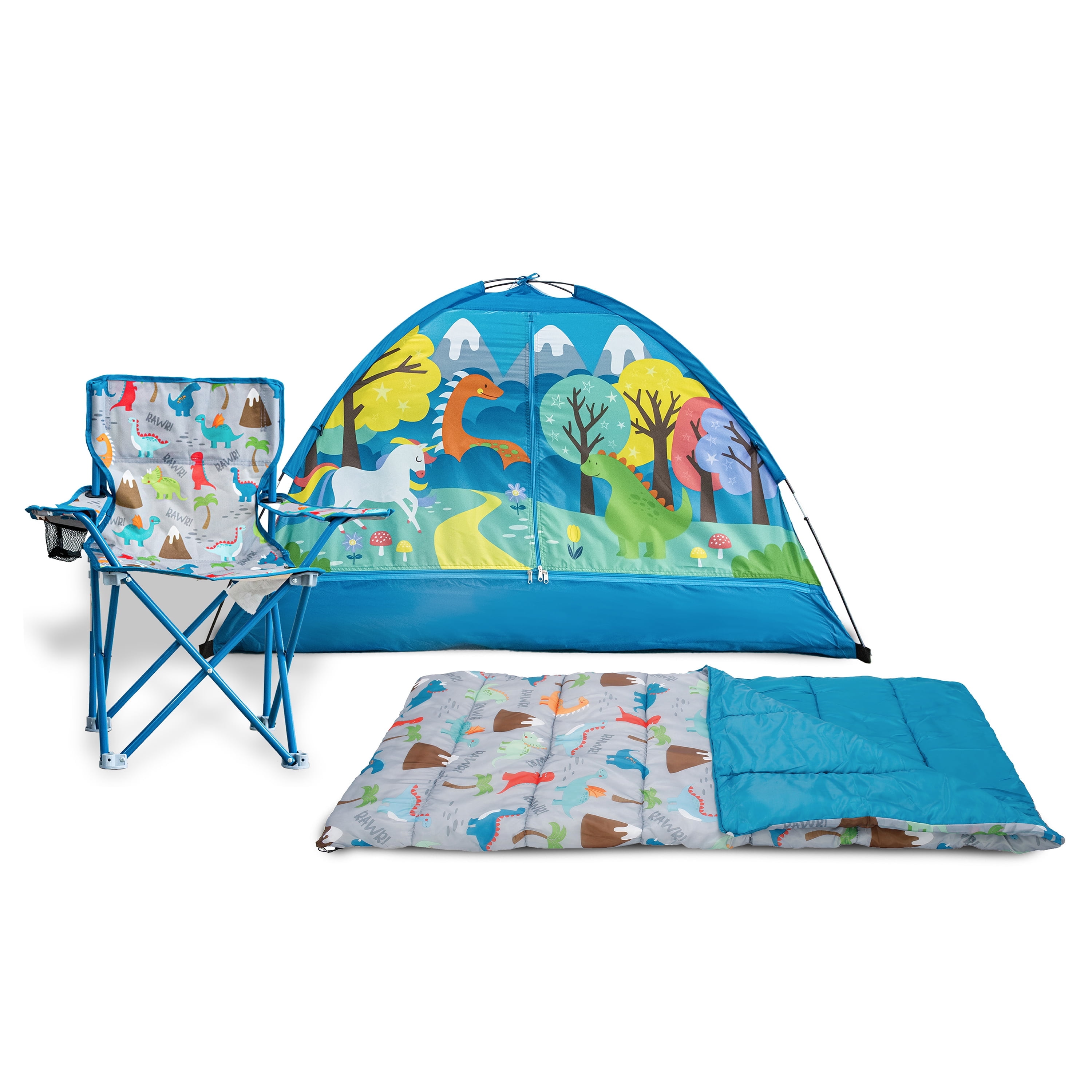 CRCKT Kids 3-in-1 Camping Set, Dino Print, Chair, Sleeping Bag